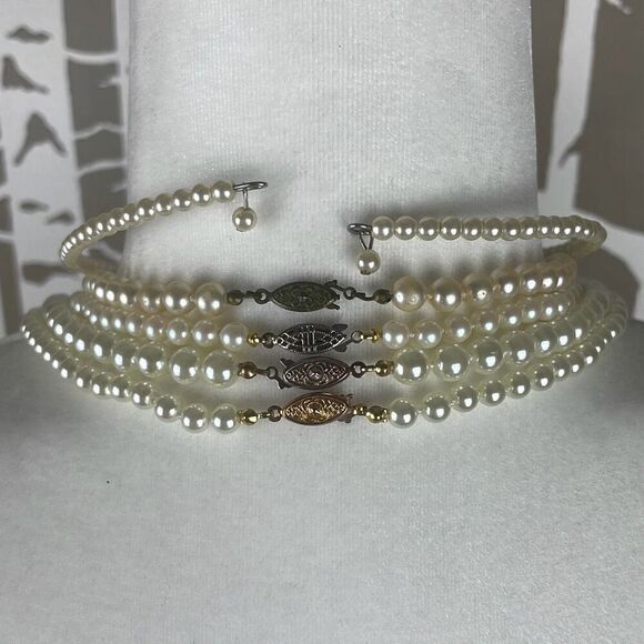 Vintage Faux Pearl Necklace Choker LOT 5 Pieces - Picture 6 of 7